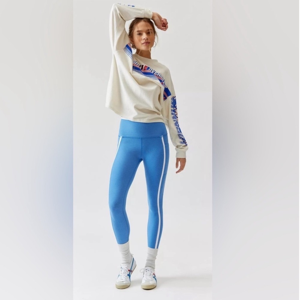 Beyond Yoga Spacedye New Moves High Waisted‎ Midi Leggings Blue White Stripe XS
